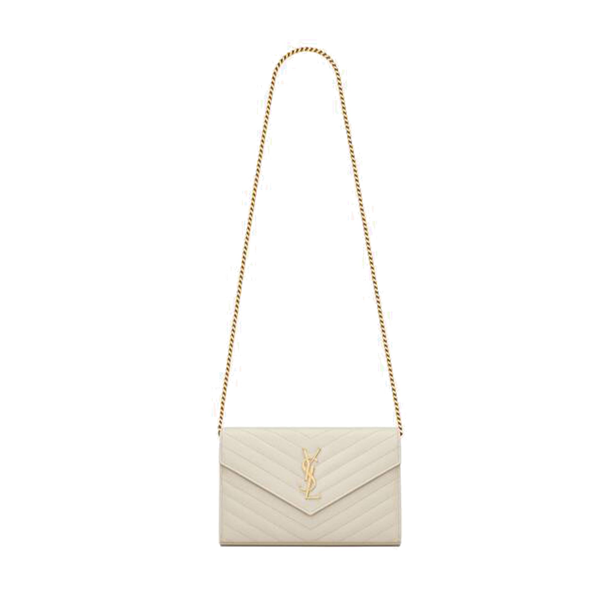 YSL CASSANDRE MATELASSÉ CHAIN WALLET IN GRAIN DE POUDRE EMBOSSED LEATHER 377828BOW019207 (22.5*14*4cm)