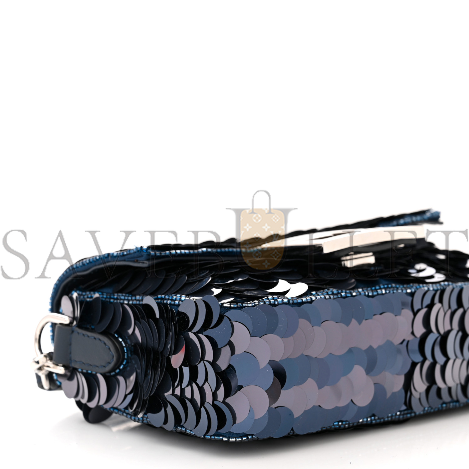 FENDI SEQUIN PAILLETTES SHINY NAPPA PEQUIN MINI BAGUETTE DARK BLUE LUNAI (18*13*5cm)