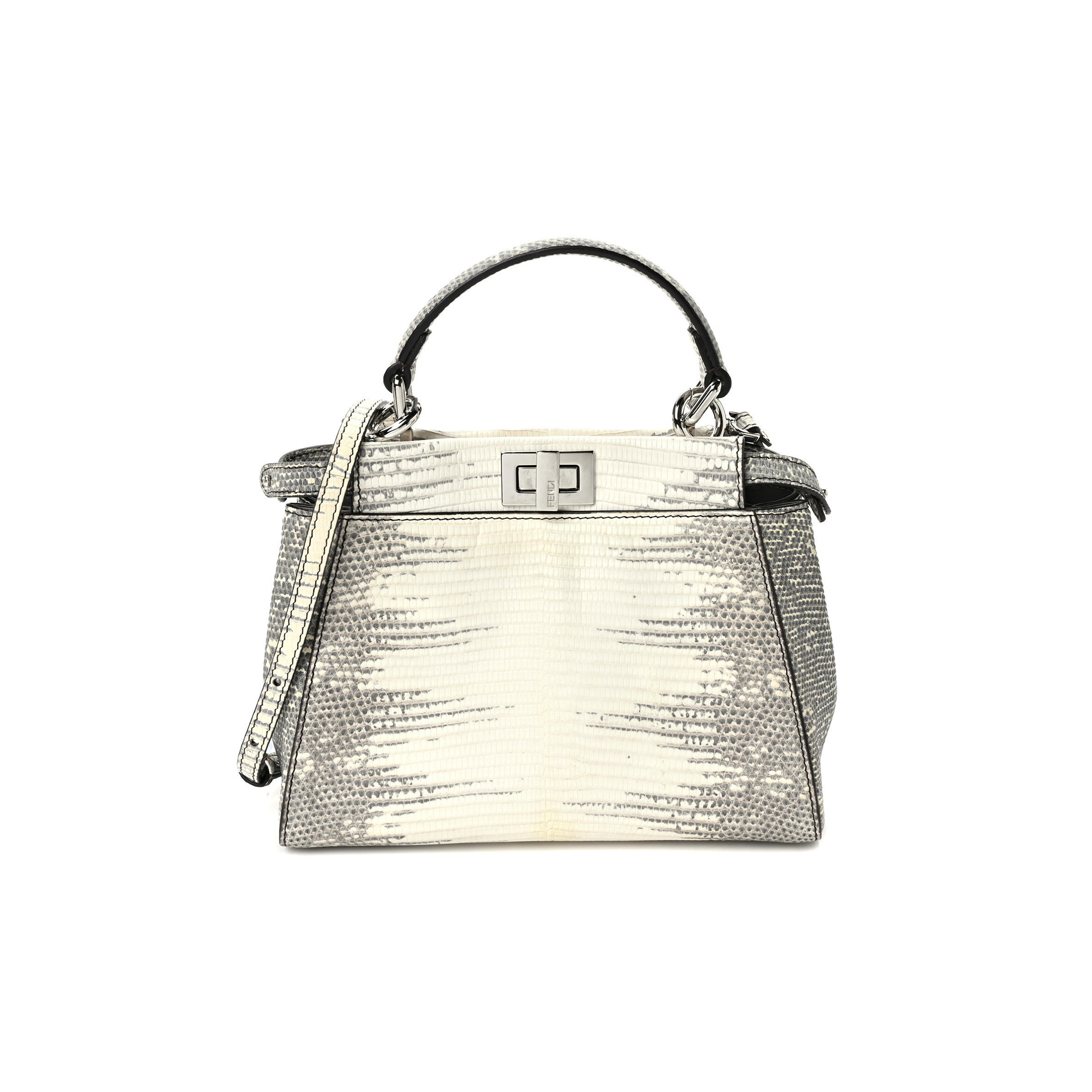 FENDI LIZARD TOGO SHINY NAPPA MINI PEEKABOO ICONIC SATCHEL ROCCIA (23*18*12cm)