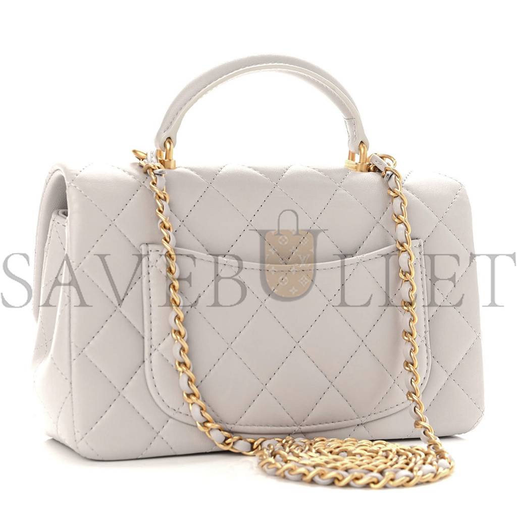 CHANEL LAMBSKIN QUILTED MINI TOP HANDLE RECTANGULAR FLAP GREY GOLD HARDWARE (20*13*6cm)