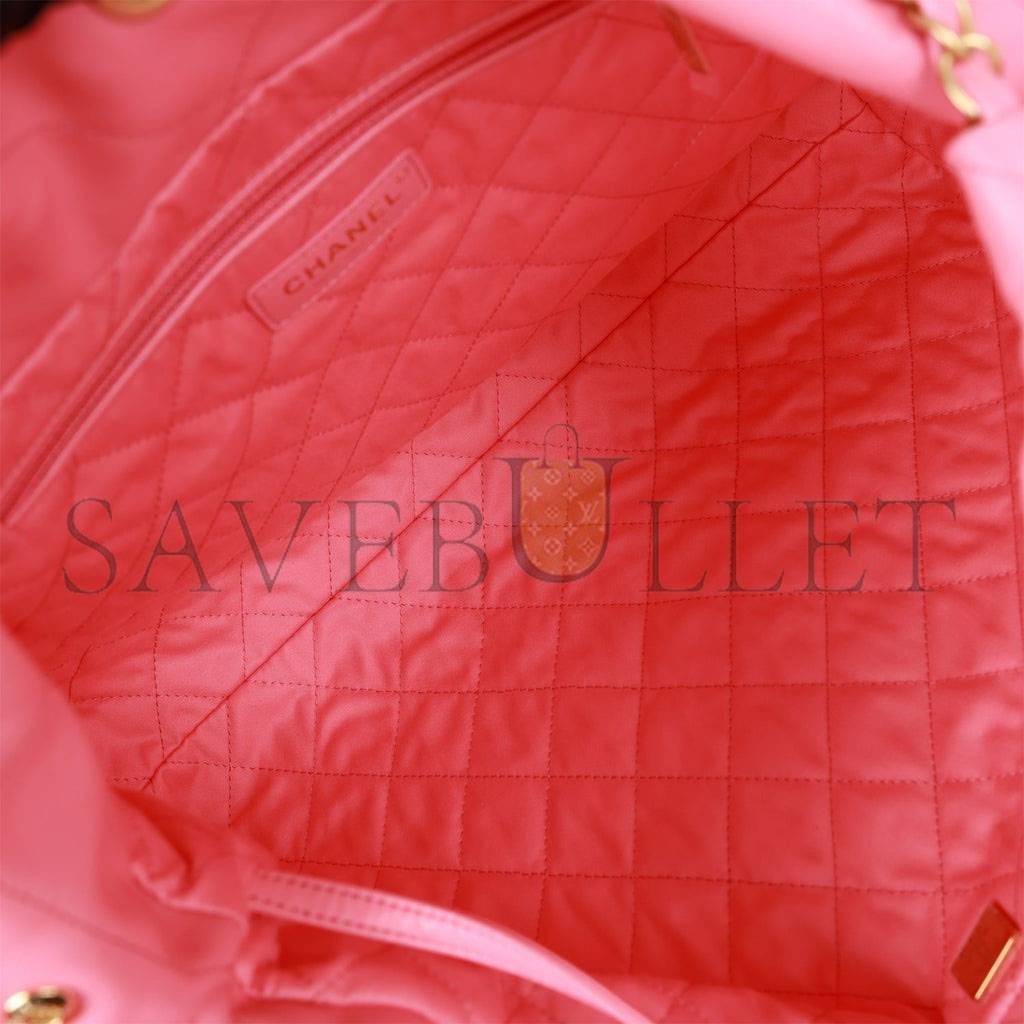 CHANEL SMALL 22 BAG PINK CALFSKIN GOLD HARDWARE (30*28*8cm)