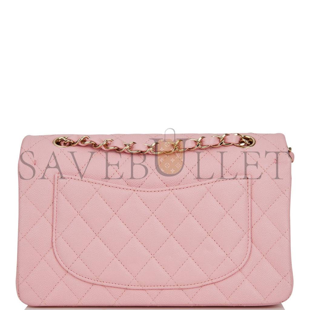 CHANEL SMALL CLASSIC DOUBLE FLAP PINK CAVIAR LIGHT GOLD HARDWARE (23*13*6cm)