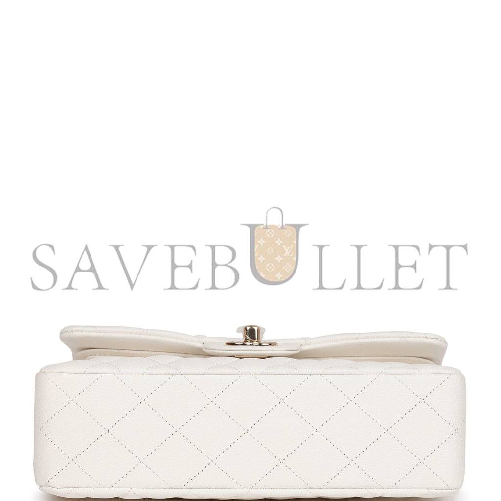 CHANEL SMALL CLASSIC DOUBLE FLAP WHITE CAVIAR  GOLD HARDWARE (23*13*6cm)