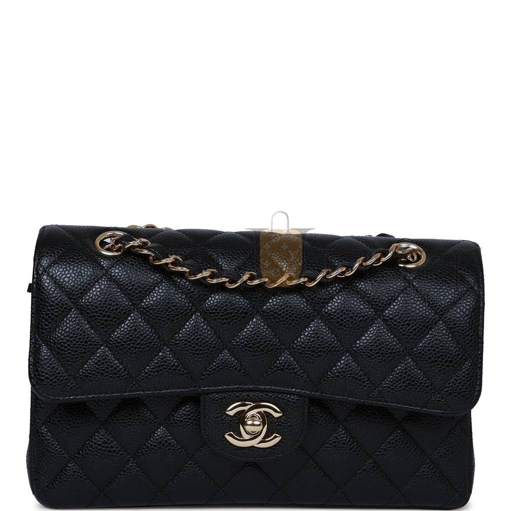 CHANEL SMALL CLASSIC DOUBLE FLAP BAG BLACK CAVIAR GOLD HARDWARE (23*15*6cm)