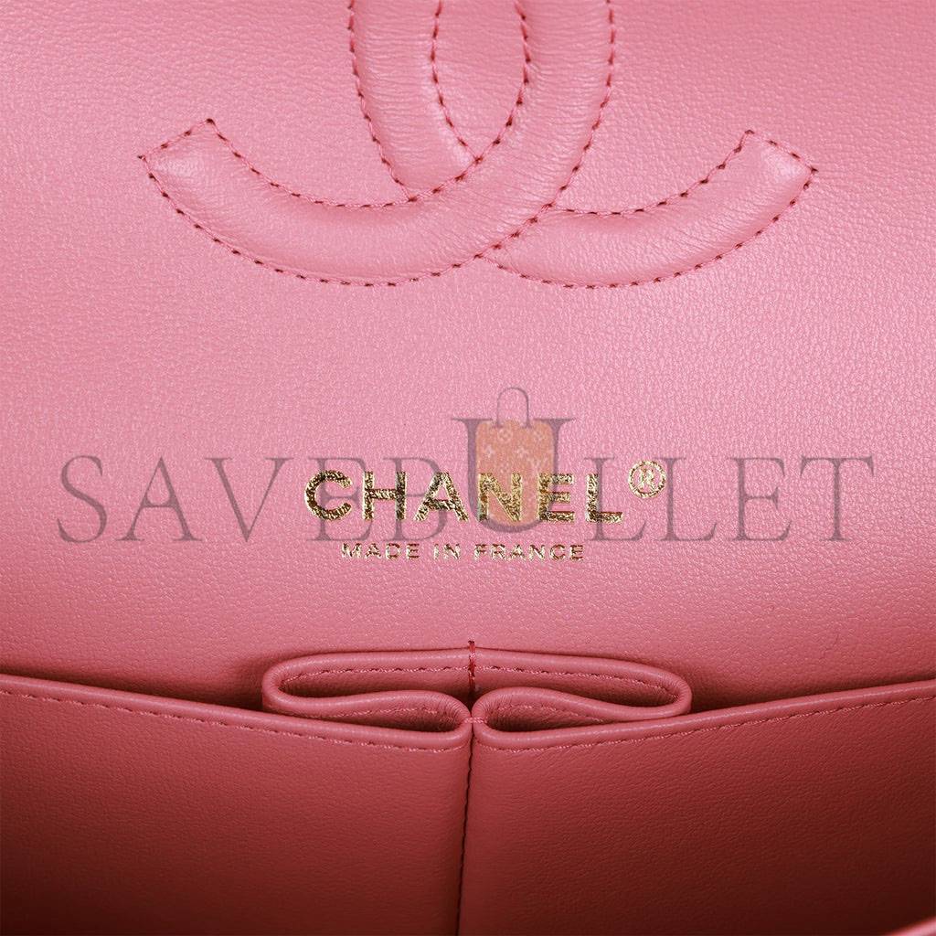 CHANEL MEDIUM CLASSIC DOUBLE FLAP BAG DARK PINK CAVIAR LIGHT GOLD HARDWARE (25*15*7cm)