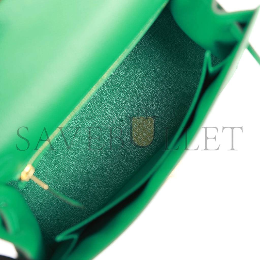 HERMES KELLY SELLIER 25 VERT VERTIGO EPSOM GOLD HARDWARE HANDMADE  (25*17*7cm)