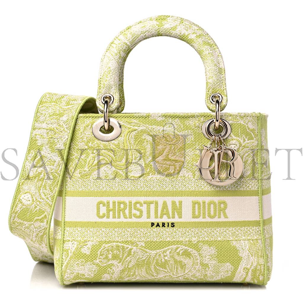 DIOR CANVAS TOILE DE JOUY REVERSE EMBROIDERED MEDIUM LADY D-LITE GREEN (23*18*10.2cm)