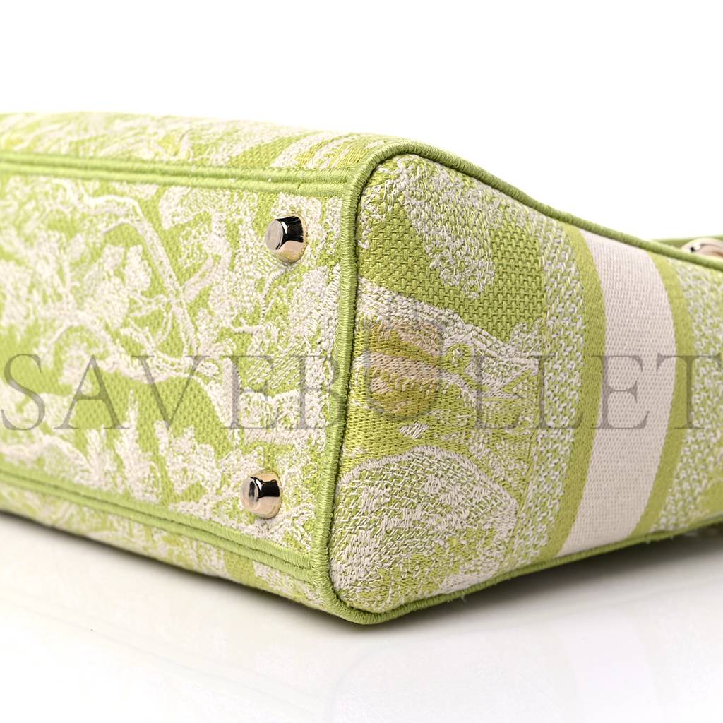 DIOR CANVAS TOILE DE JOUY REVERSE EMBROIDERED MEDIUM LADY D-LITE GREEN (23*18*10.2cm)