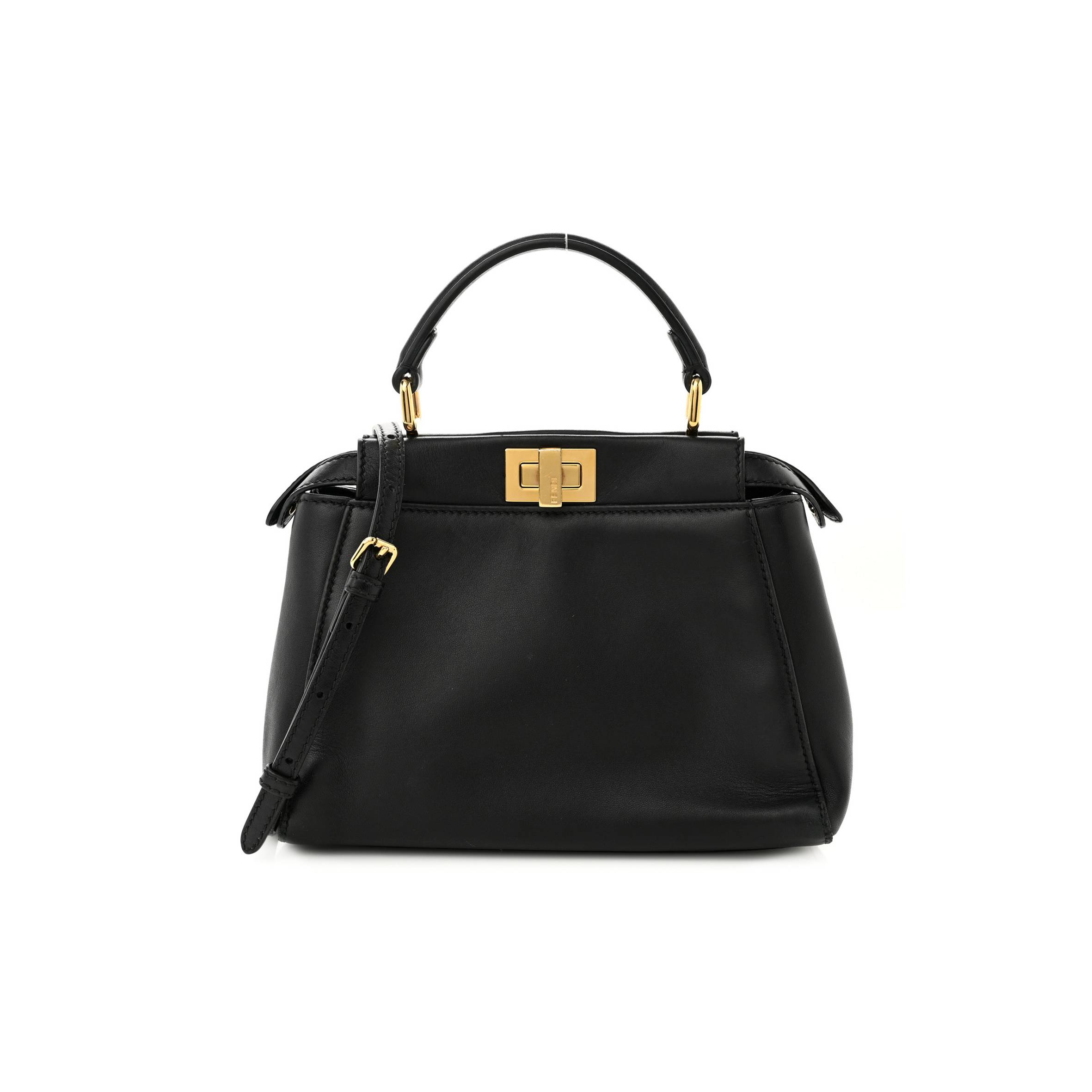 FENDI NAPPA MINI PEEKABOO ICONIC SATCHEL BLACK (23*19*11cm)