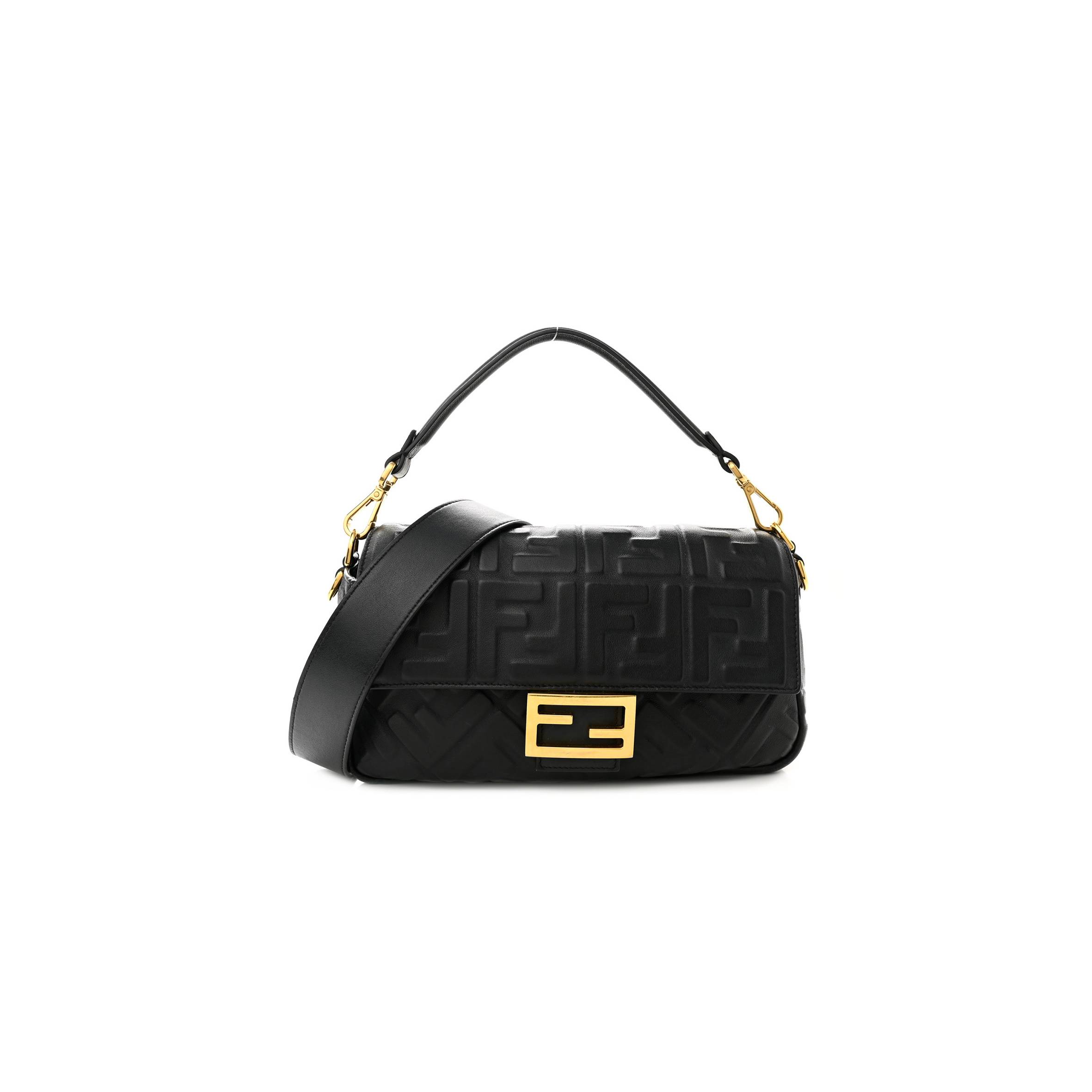 FENDI NAPPA FF 1974 EMBOSSED BAGUETTE BLACK (26*17*5cm)