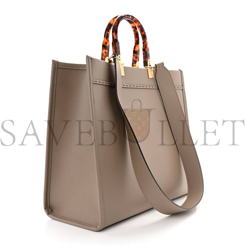 FENDI VITELLO KING PLEXIGLASS LOGO EMBOSSED MEDIUM FENDI SUNSHINE SHOPPER TOTE TORTORA (36*30*16cm)