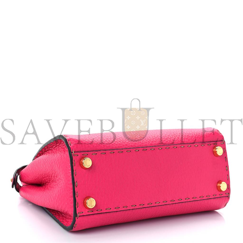 FENDI CUOIO ROMANO SELLERIA MINI PEEKABOO ICONIC SATCHEL FUXIA (23*19*11cm)