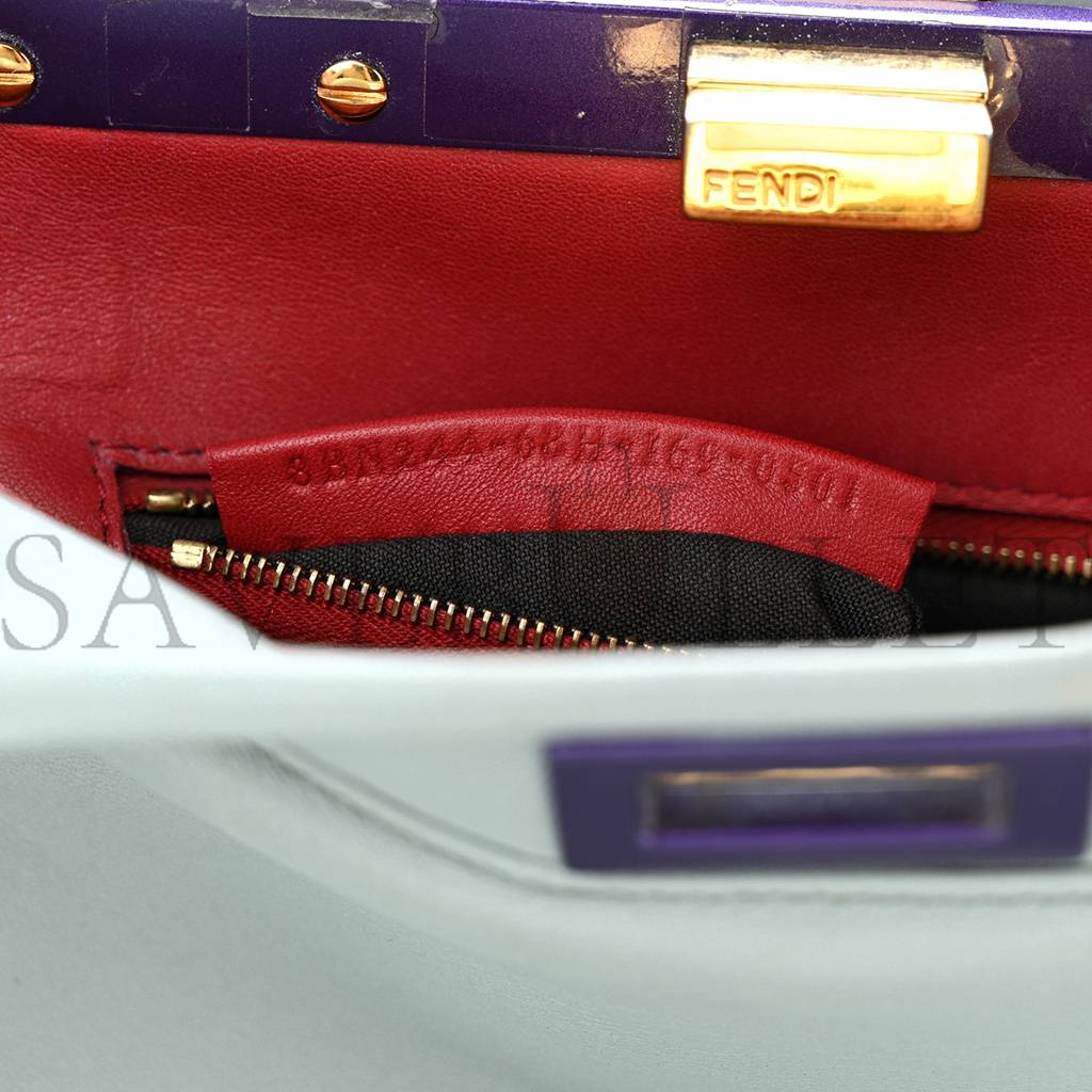 FENDI NAPPA COLORBLOCK MINI PEEKABOO ICONIC SATCHEL POLVERE PURPLE RAIN RUBY (23*17*11cm)